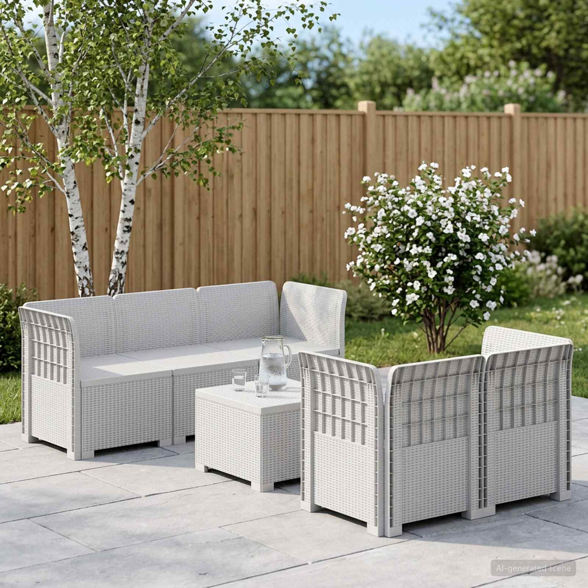 5-Zits Tuin Sofa Rattan Look PP Wit is nu te koop bij PeponiXL, paradijselijk wonen!