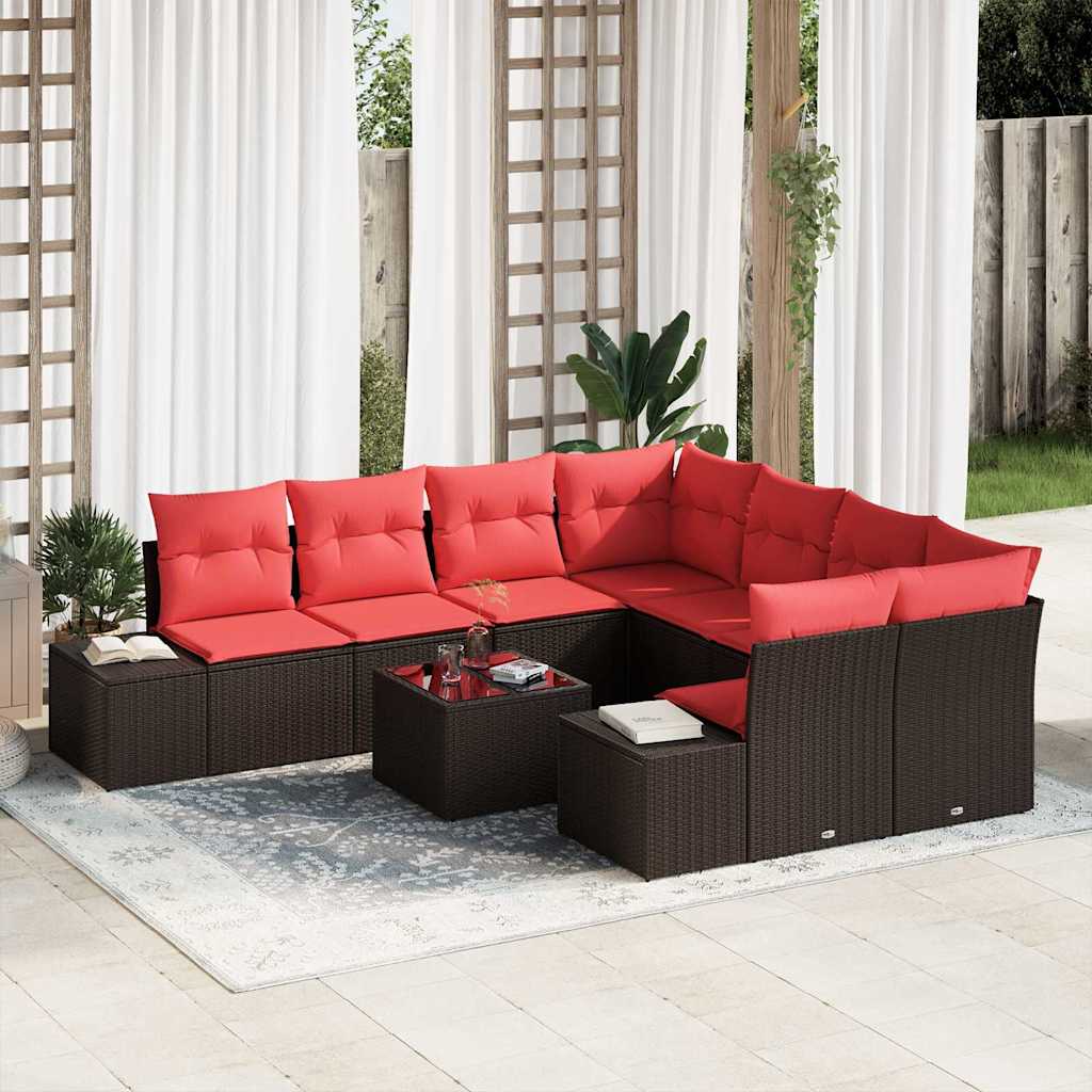 Tuin Sofa Set 9 st Beige en Rood poly rattan is nu te koop bij PeponiXL, paradijselijk wonen!