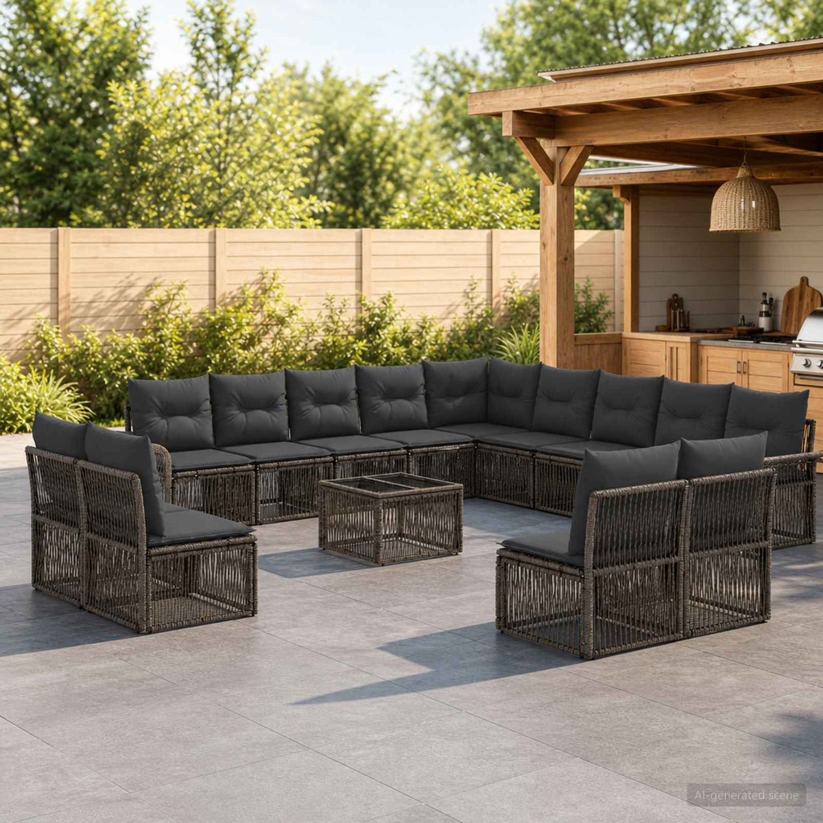 Tuinbankenset 14 pcs Grijs poly rattan is nu te koop bij PeponiXL, paradijselijk wonen!