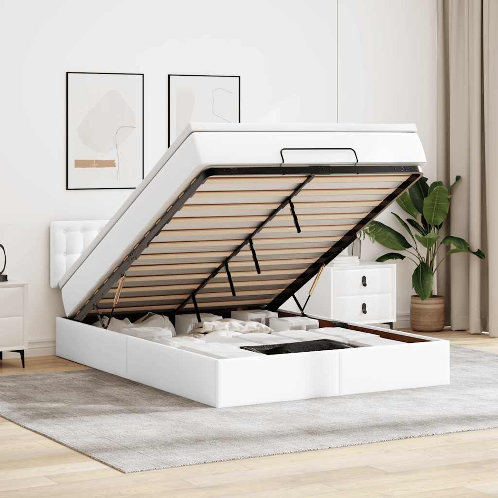 Ottoman bed met matras 140x200cm kunstleer wit is nu te koop bij PeponiXL, paradijselijk wonen!