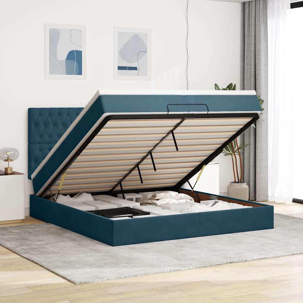Ottoman bed met matrassen 200x200cm fluweel donkerblauw is nu te koop bij PeponiXL, paradijselijk wonen!