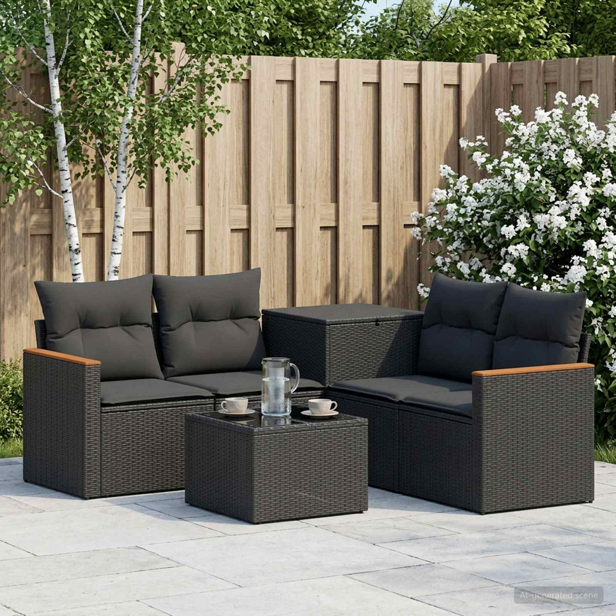 Bankstel 6 st Zwart Poly Rattan en Staal is nu te koop bij PeponiXL, paradijselijk wonen!