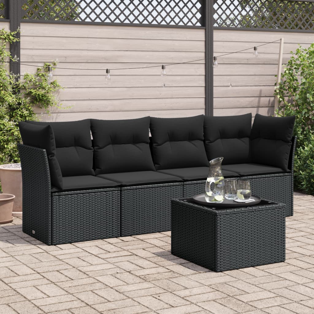 5-delige Loungeset met kussens poly rattan zwart is nu te koop bij PeponiXL, paradijselijk wonen!