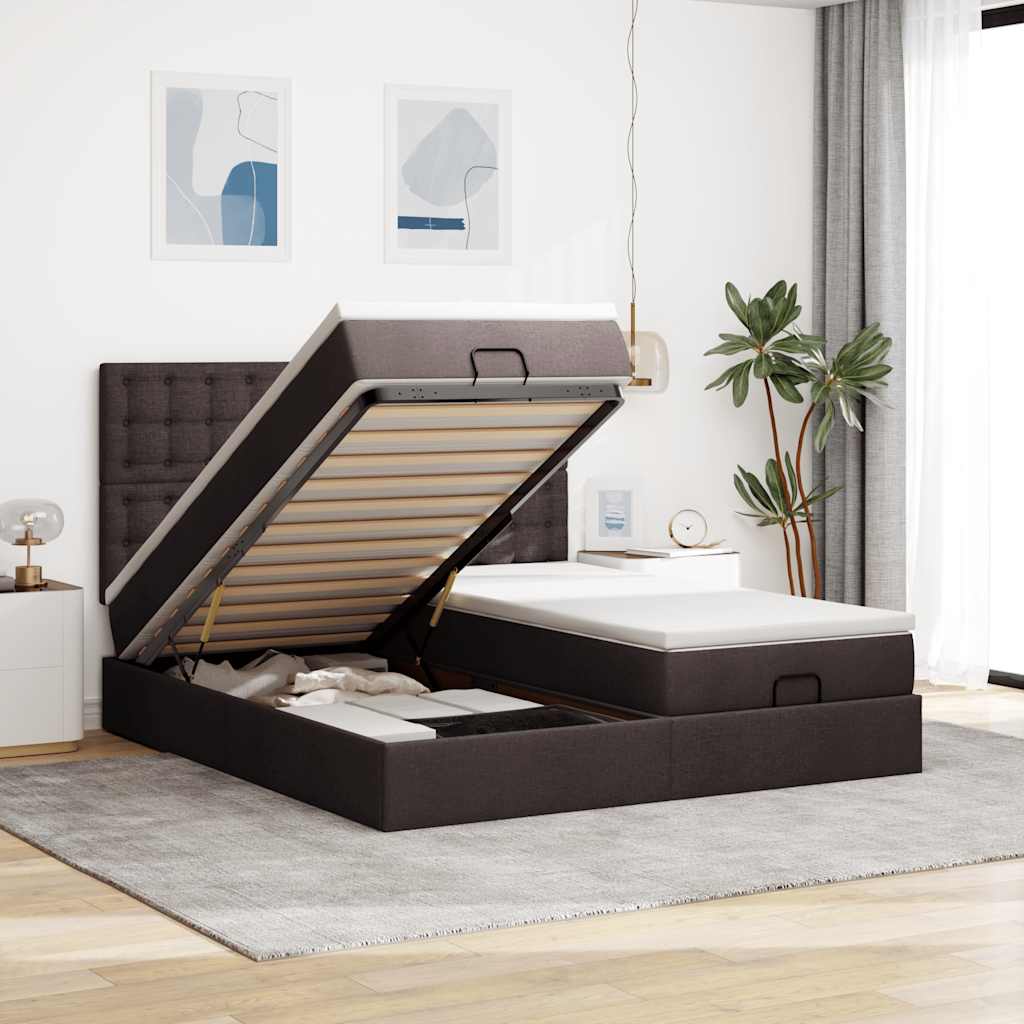 Ottoman bed met matrassen en LED's 200x200cm stof donkerbruin is nu te koop bij PeponiXL, paradijselijk wonen!