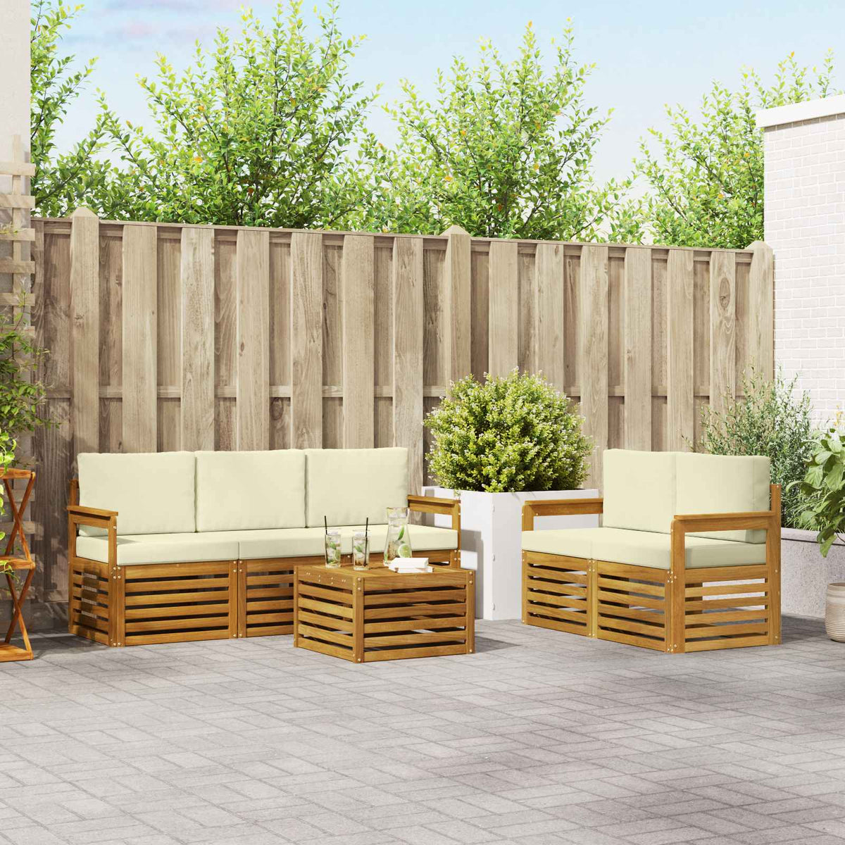 Sofa-Sets 6 pcs Natuurlijk en Crème Massief Acaciahout is nu te koop bij PeponiXL, paradijselijk wonen!