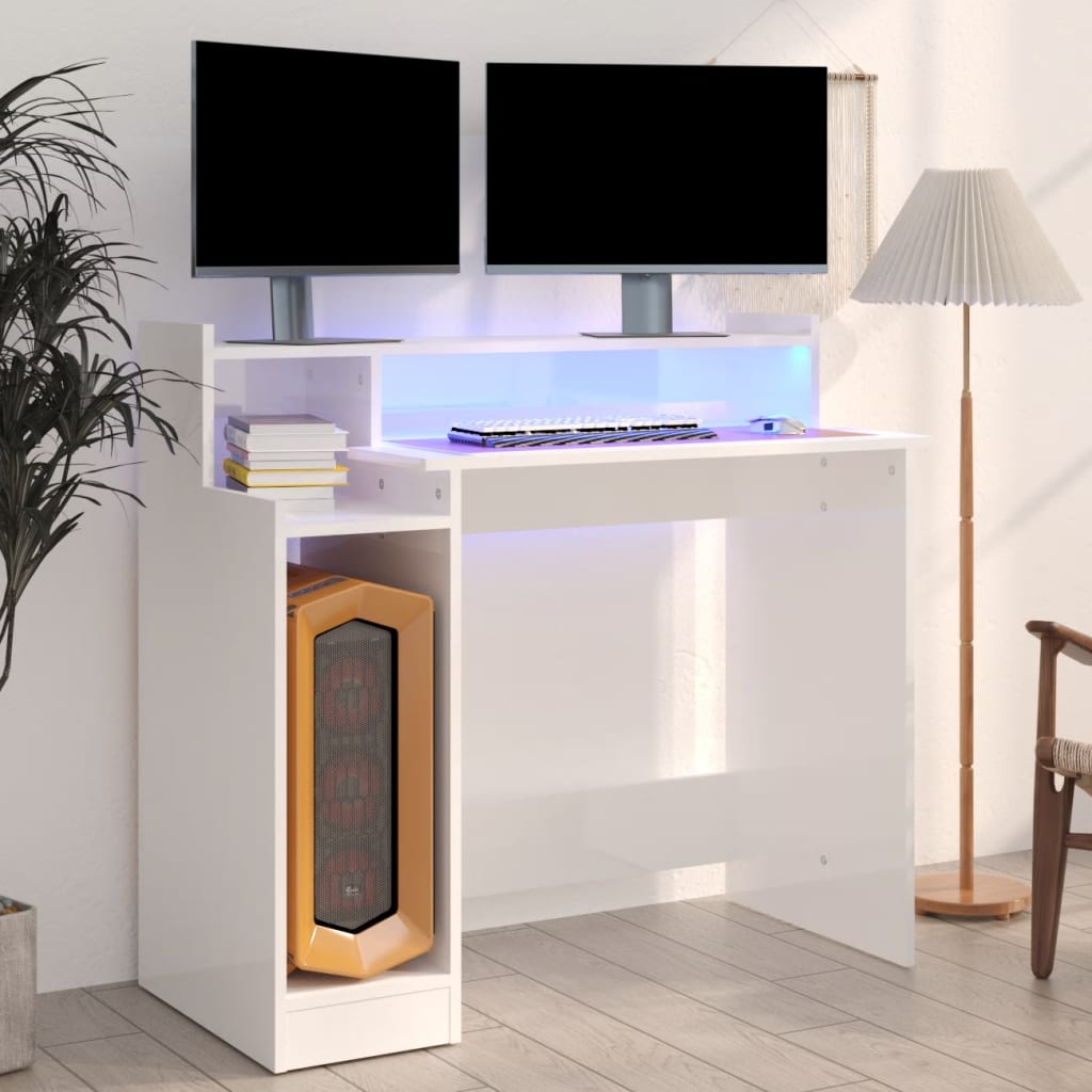 Bureau met LED-verlichting 97x45x90 cm hout hoogglans wit is nu te koop bij PeponiXL, paradijselijk wonen!