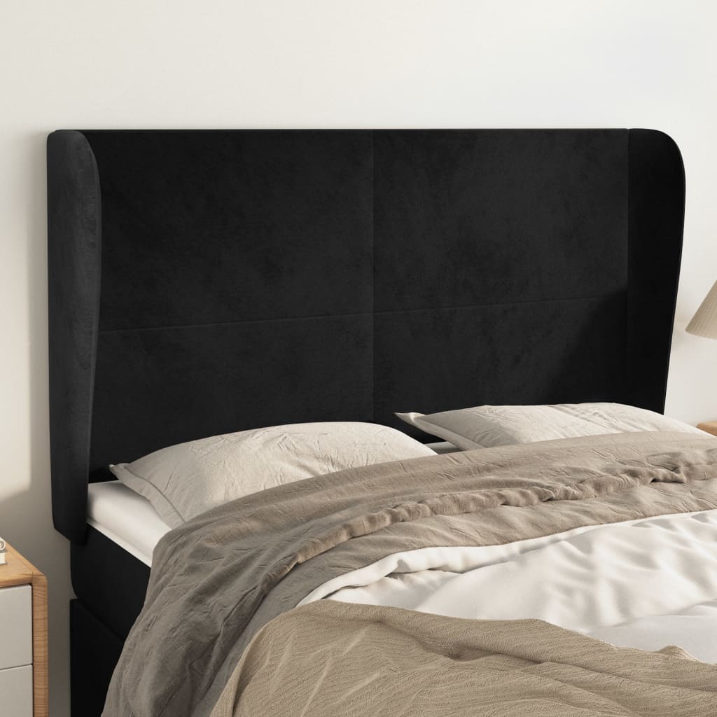 Hoofdbord met randen 147x23x118/128 cm fluweel zwart is nu te koop bij PeponiXL, paradijselijk wonen!