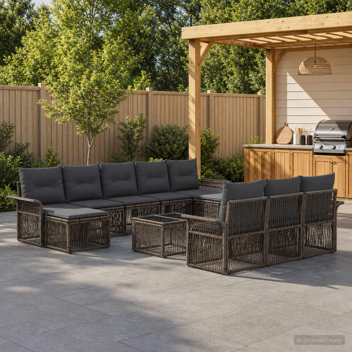Tuinbankenset 11 pcs Grijs poly rattan is nu te koop bij PeponiXL, paradijselijk wonen!