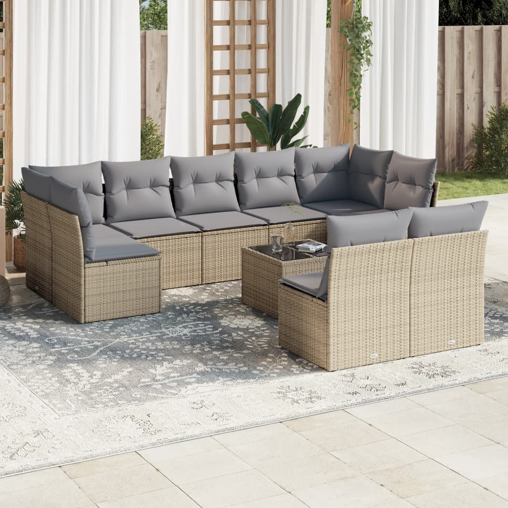 10-delige Loungeset met kussens poly rattan beige is nu te koop bij PeponiXL, paradijselijk wonen!