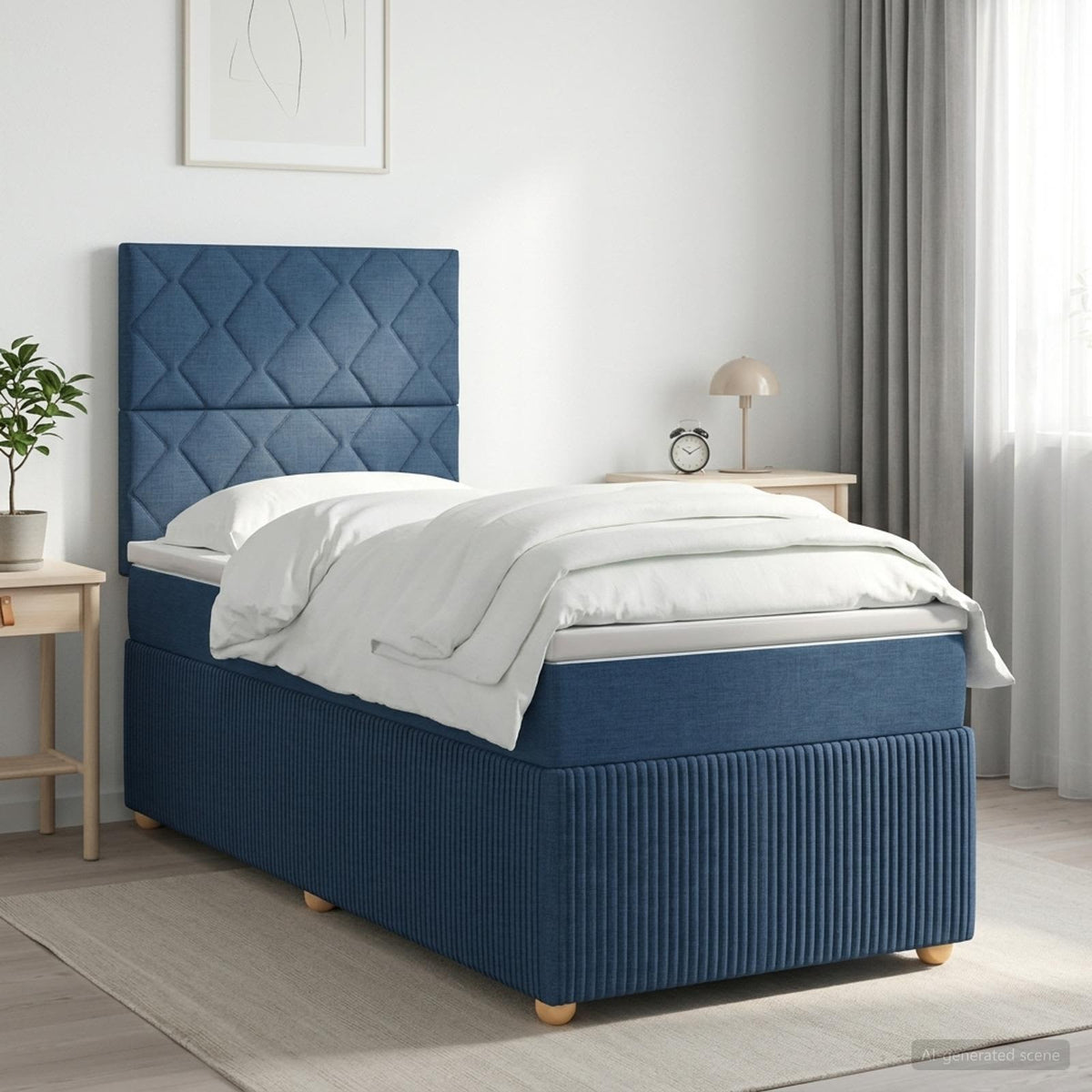 Boxspringbed met matras met hoofdeinde Blauw 100 x 200 cm Stof is nu te koop bij PeponiXL, paradijselijk wonen!