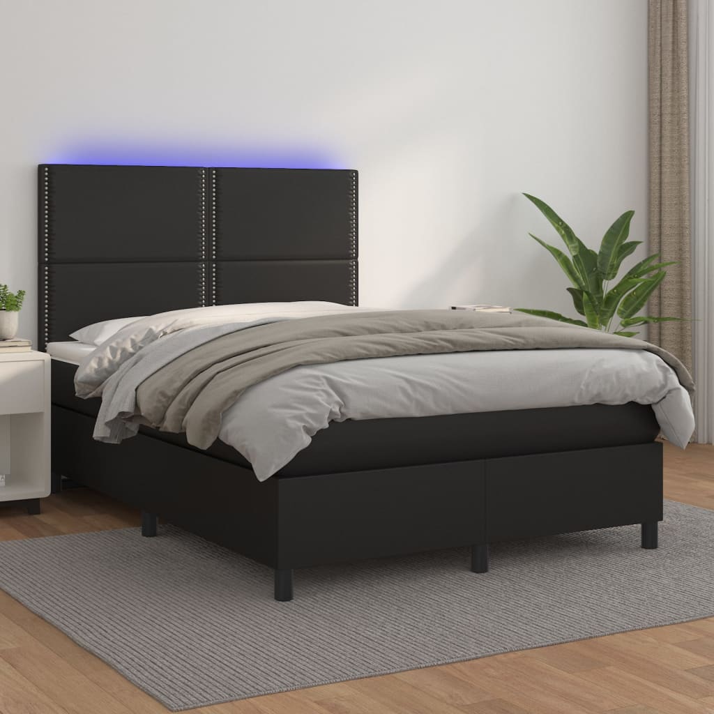 Boxspring met matras en LED kunstleer zwart 140x190 cm is nu te koop bij PeponiXL, paradijselijk wonen!