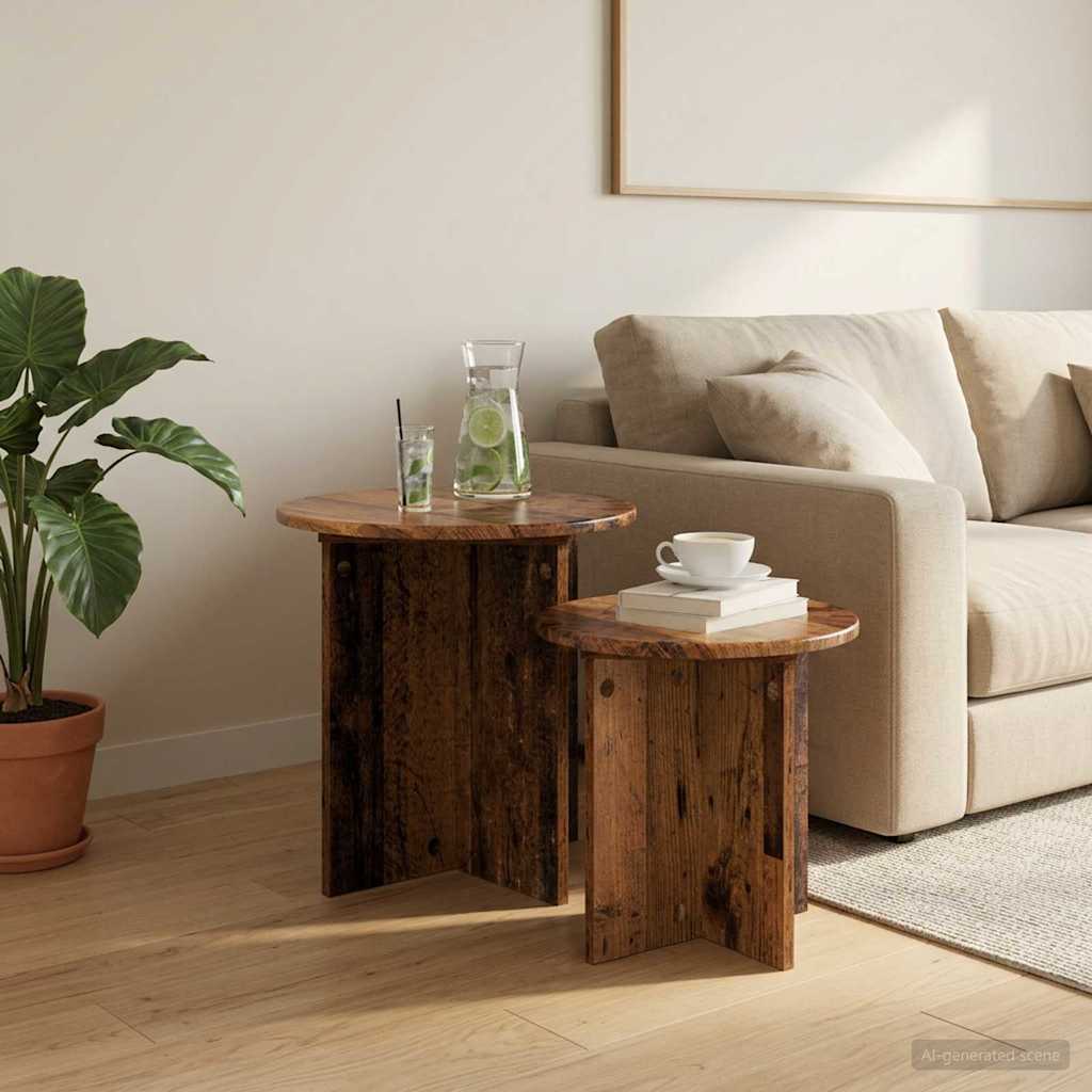 Bijzettafelset 2 pcs Oud hout Geconstrueerd hout is nu te koop bij PeponiXL, paradijselijk wonen!