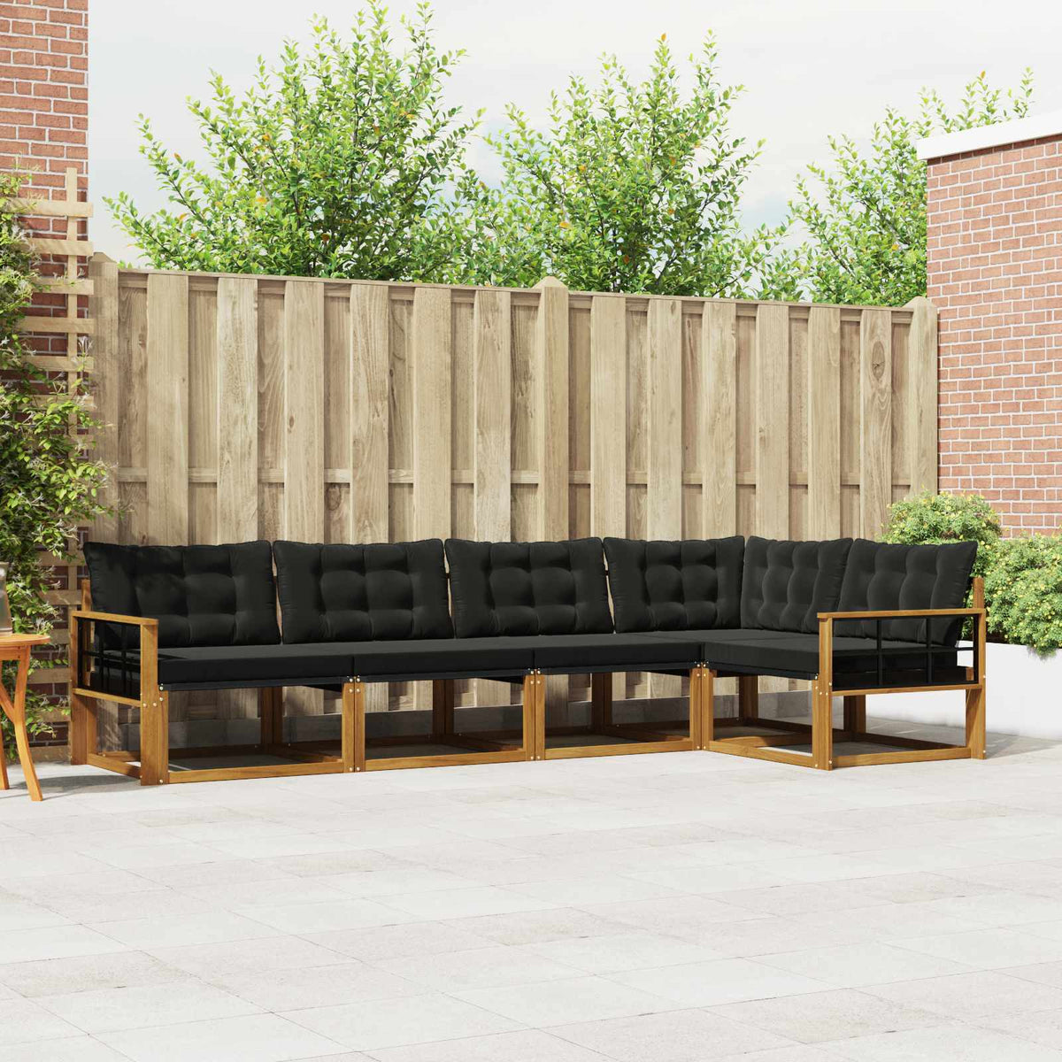 Buiten bankenset met kussen 5 pcs Natuurlijk en Zwart is nu te koop bij PeponiXL, paradijselijk wonen!