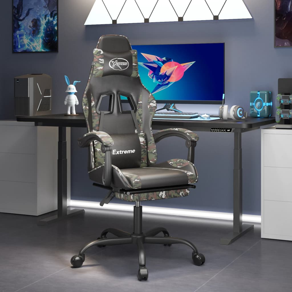 Gamestoel met voetensteun kunstleer zwart en camouflage is nu te koop bij PeponiXL, paradijselijk wonen!