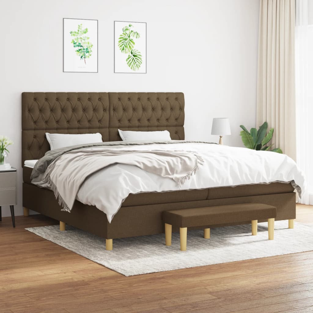 Boxspring met matras stof donkerbruin 200x200 cm is nu te koop bij PeponiXL, paradijselijk wonen!