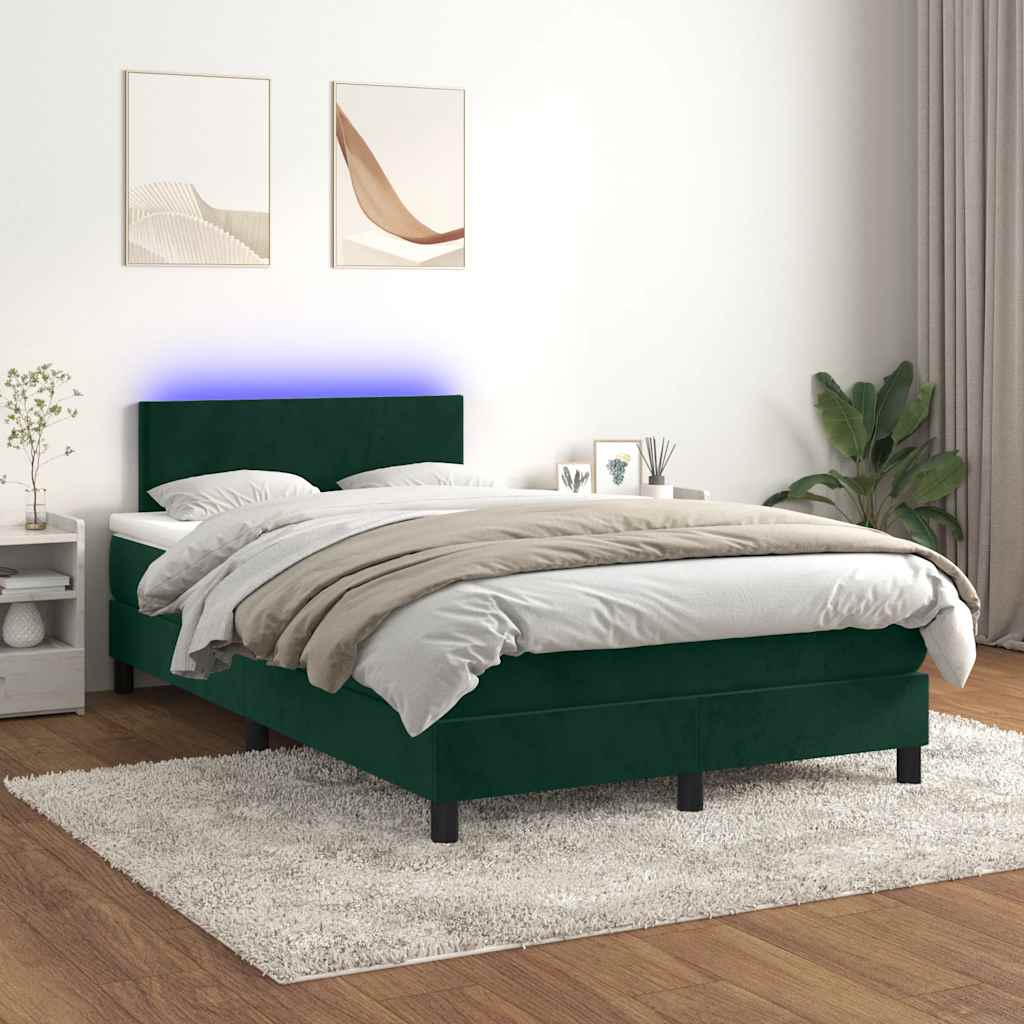 Boxspring met matras en LED fluweel donkergroen 120x200 cm is nu te koop bij PeponiXL, paradijselijk wonen!