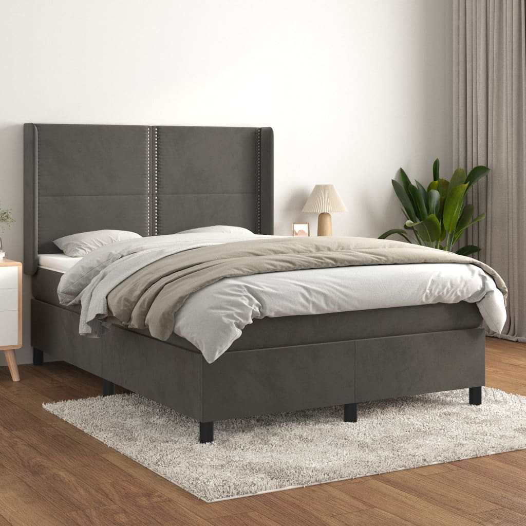 Boxspring met matras fluweel donkergrijs 140x190 cm is nu te koop bij PeponiXL, paradijselijk wonen!