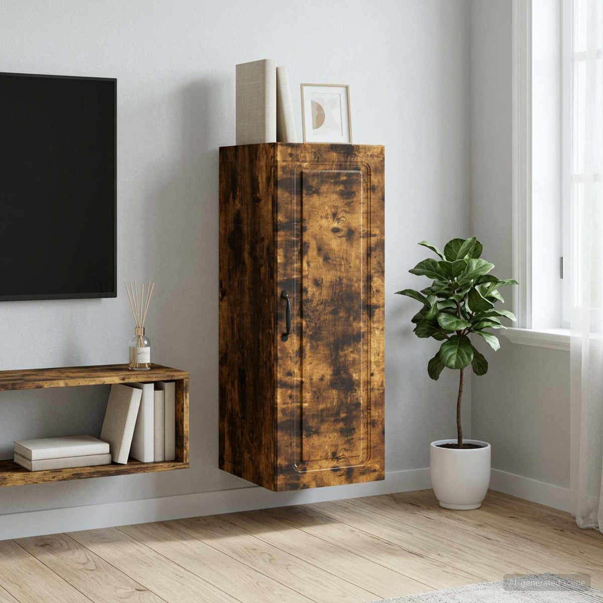 Wandkast Gerookt eiken 33 x 34,5 x 90 cm Bewerkt hout is nu te koop bij PeponiXL, paradijselijk wonen!