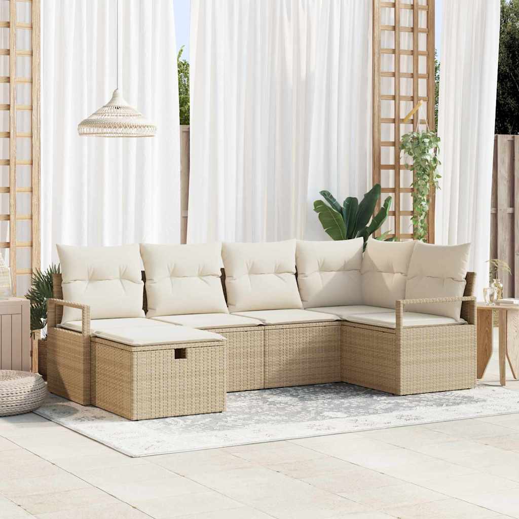 Bankstel met kussen met opslag 6 pcs Beige en Crème poly rattan is nu te koop bij PeponiXL, paradijselijk wonen!