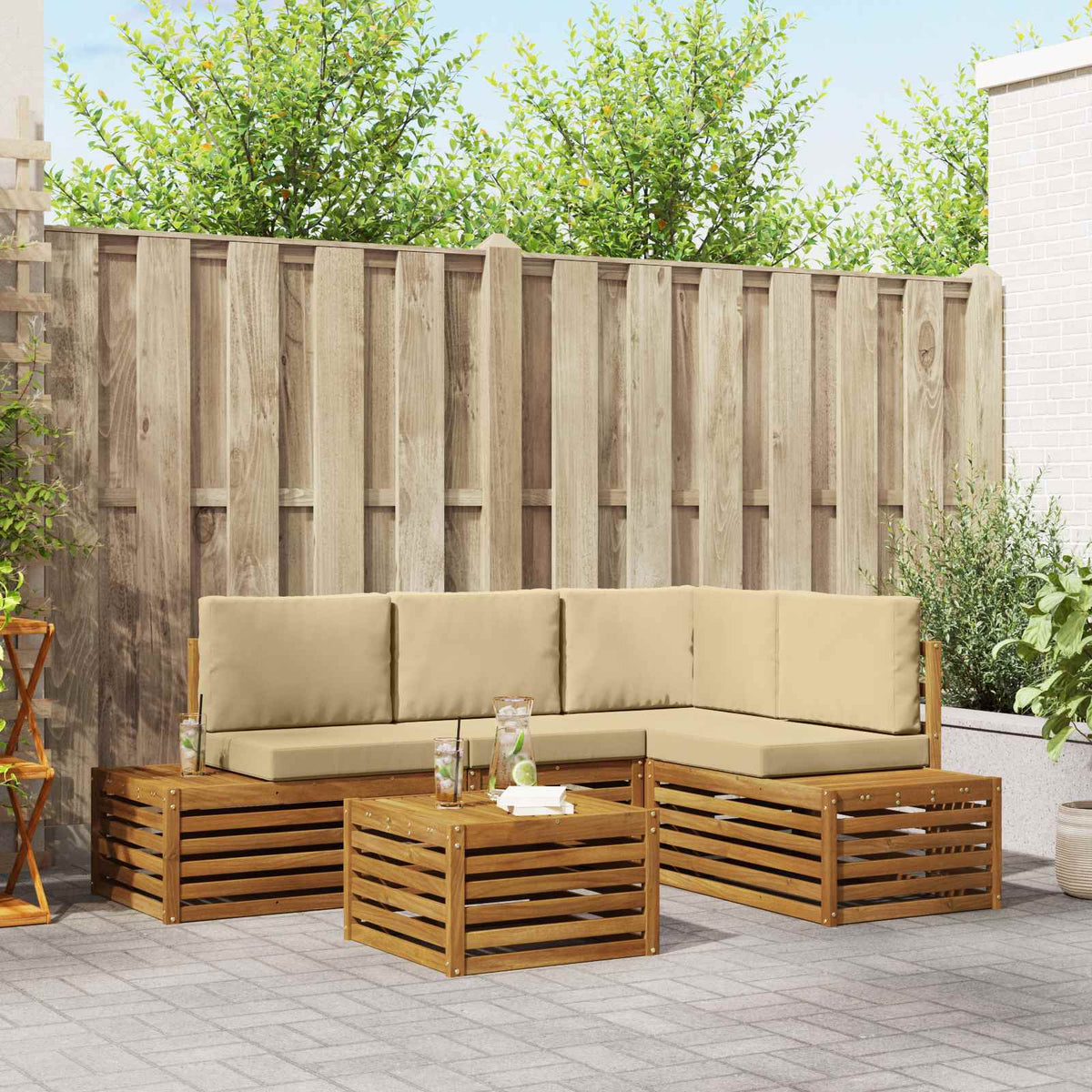 Buiten bankenset met kussen Natuurlijk en Beige 59 x 59 x 37 cm is nu te koop bij PeponiXL, paradijselijk wonen!