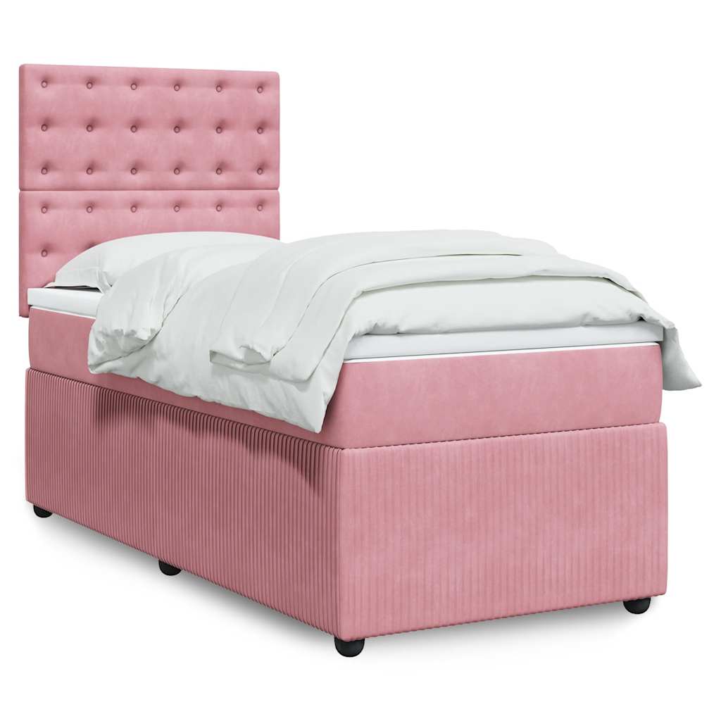 Boxspring met matras fluweel roze 90x200 cm is nu te koop bij PeponiXL, paradijselijk wonen!