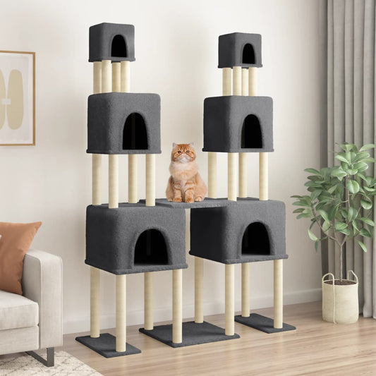 Kattenmeubel met sisal krabpalen 199 cm donkergrijs is nu te koop bij PeponiXL, paradijselijk wonen!