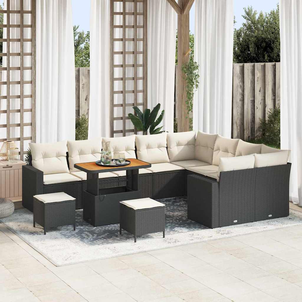 Tuinbankenset met kussen 13 pcs Zwart en Crème poly rattan is nu te koop bij PeponiXL, paradijselijk wonen!