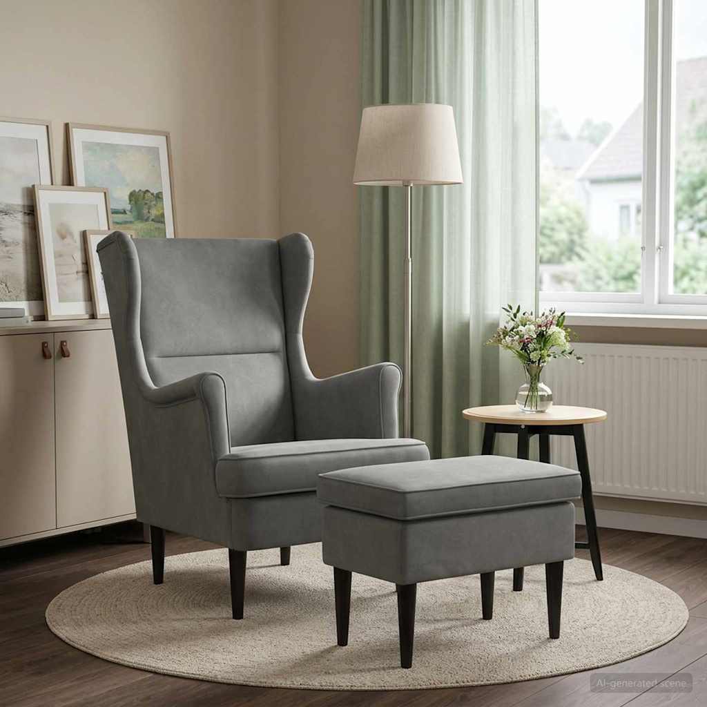 Fauteuil met Voetenbank 2 st Donkergrijs Fluweel is nu te koop bij PeponiXL, paradijselijk wonen!