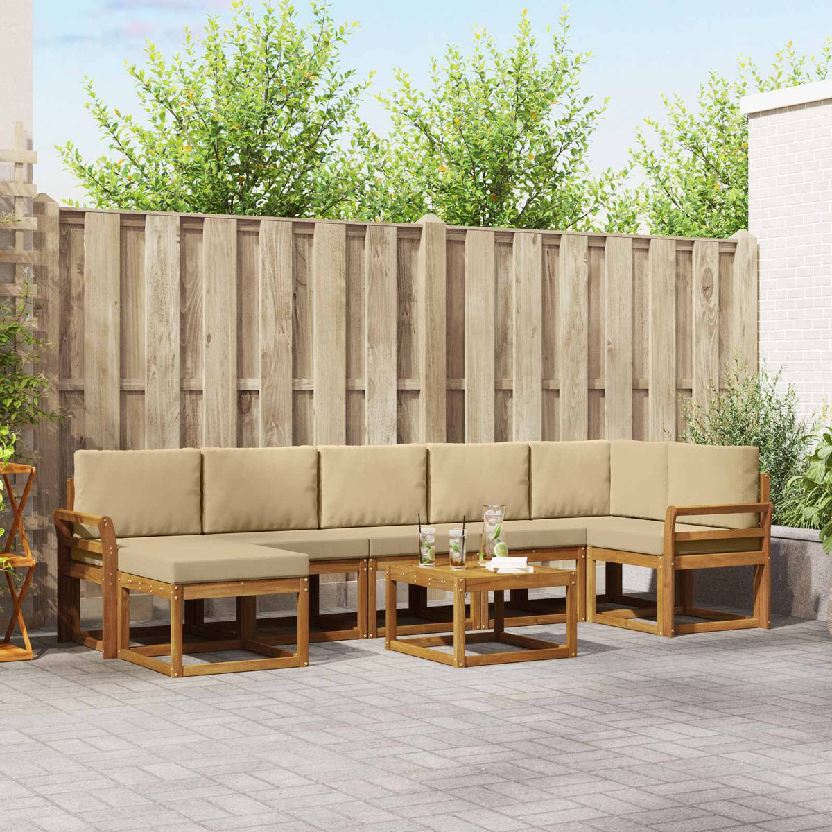 Buiten bankenset met kussen 8 pcs Natuurlijk en Beige is nu te koop bij PeponiXL, paradijselijk wonen!