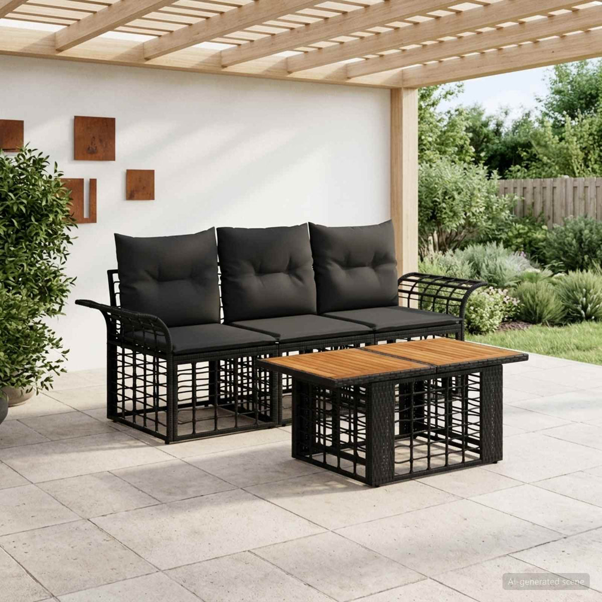 Tuinbankenset 4 st Zwart en Donkergrijs poly rattan is nu te koop bij PeponiXL, paradijselijk wonen!