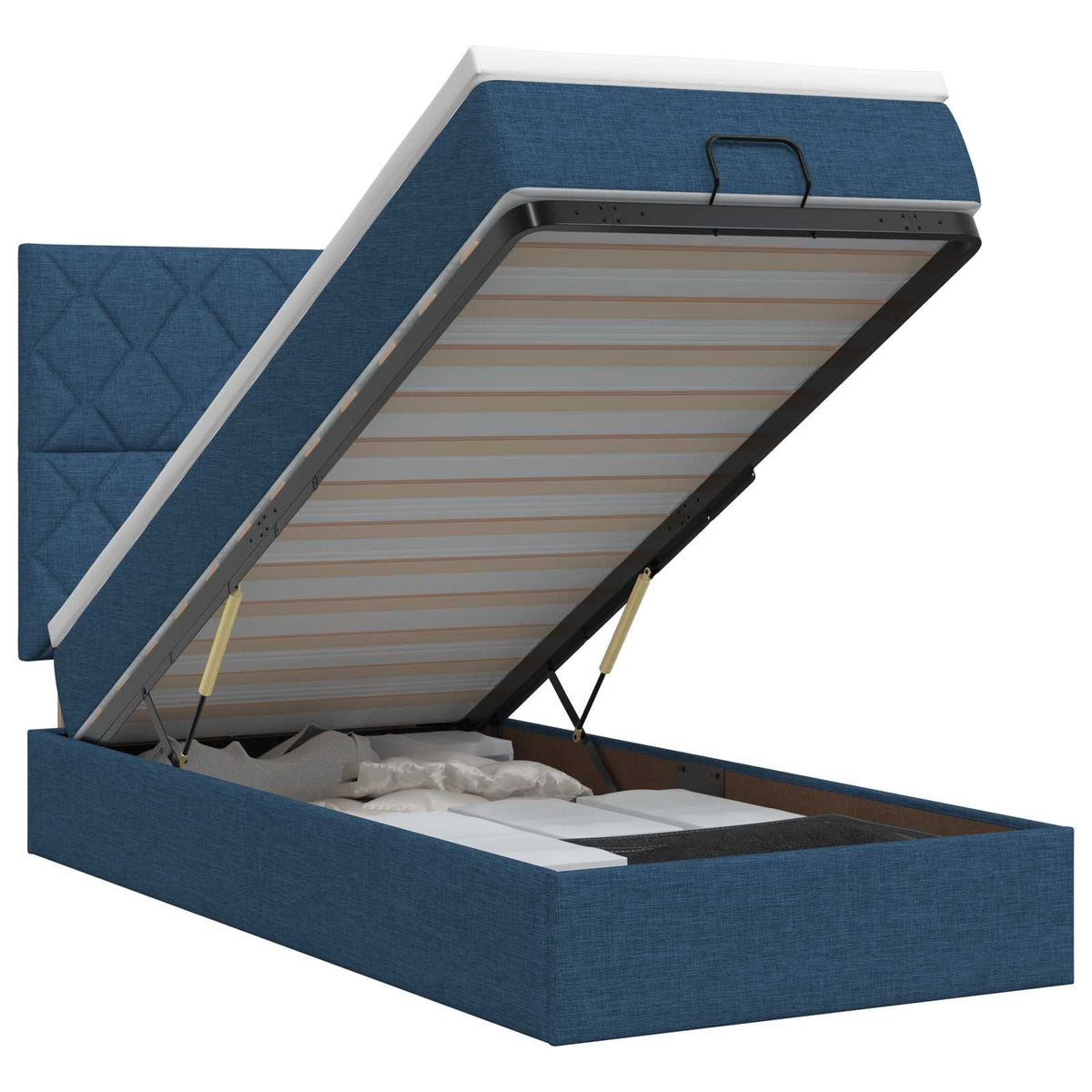 Ottoman bed met matras met hoofdeinde Blauw 100 x 200 cm Stof is nu te koop bij PeponiXL, paradijselijk wonen!