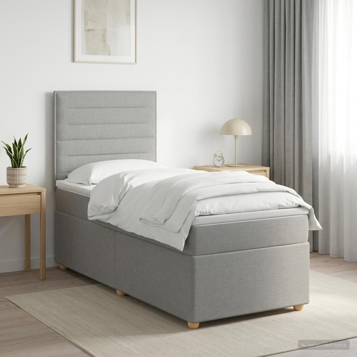 Boxspringbed met matras Lichtgrijs 100 x 200 cm Stof is nu te koop bij PeponiXL, paradijselijk wonen!