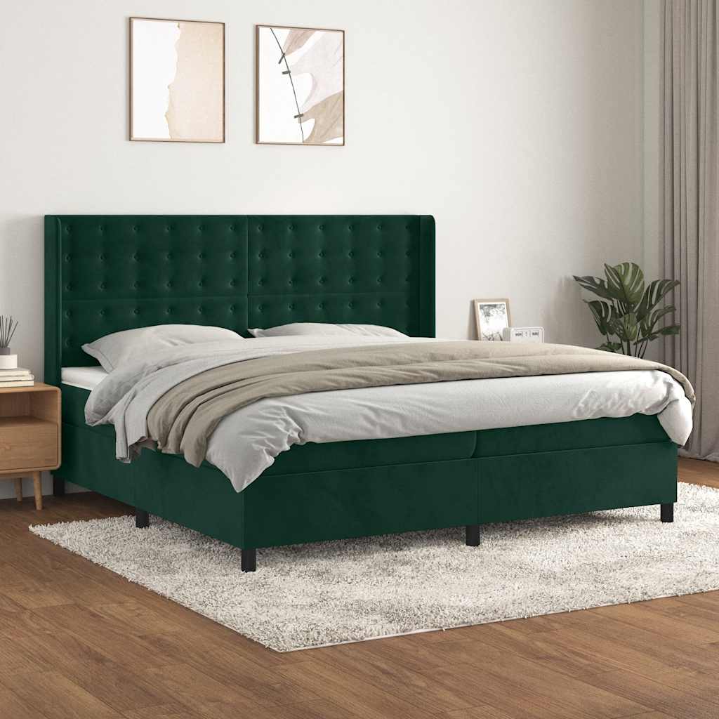 Boxspring met matras fluweel donkergroen 200x200 cm is nu te koop bij PeponiXL, paradijselijk wonen!