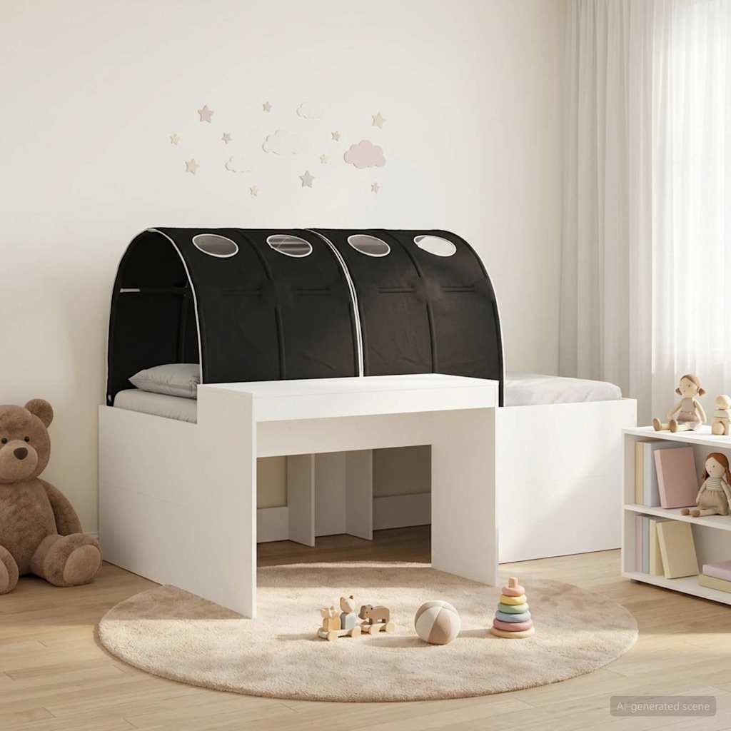 Bedframe met Tunnel met plank 3 st Wit en zwart Bewerkt hout is nu te koop bij PeponiXL, paradijselijk wonen!