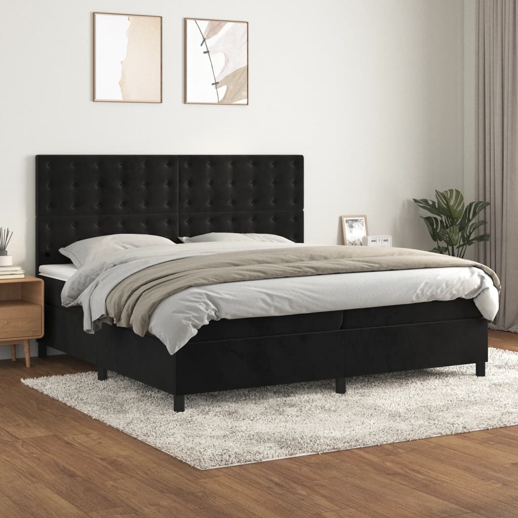 Boxspring met matras fluweel zwart 200x200 cm is nu te koop bij PeponiXL, paradijselijk wonen!