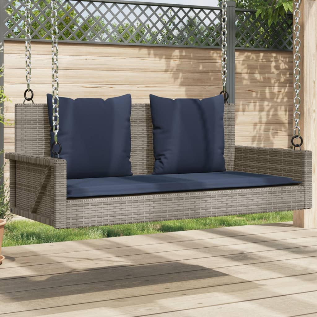 Schommelbank met kussens 119x56x48 cm poly rattan grijs is nu te koop bij PeponiXL, paradijselijk wonen!