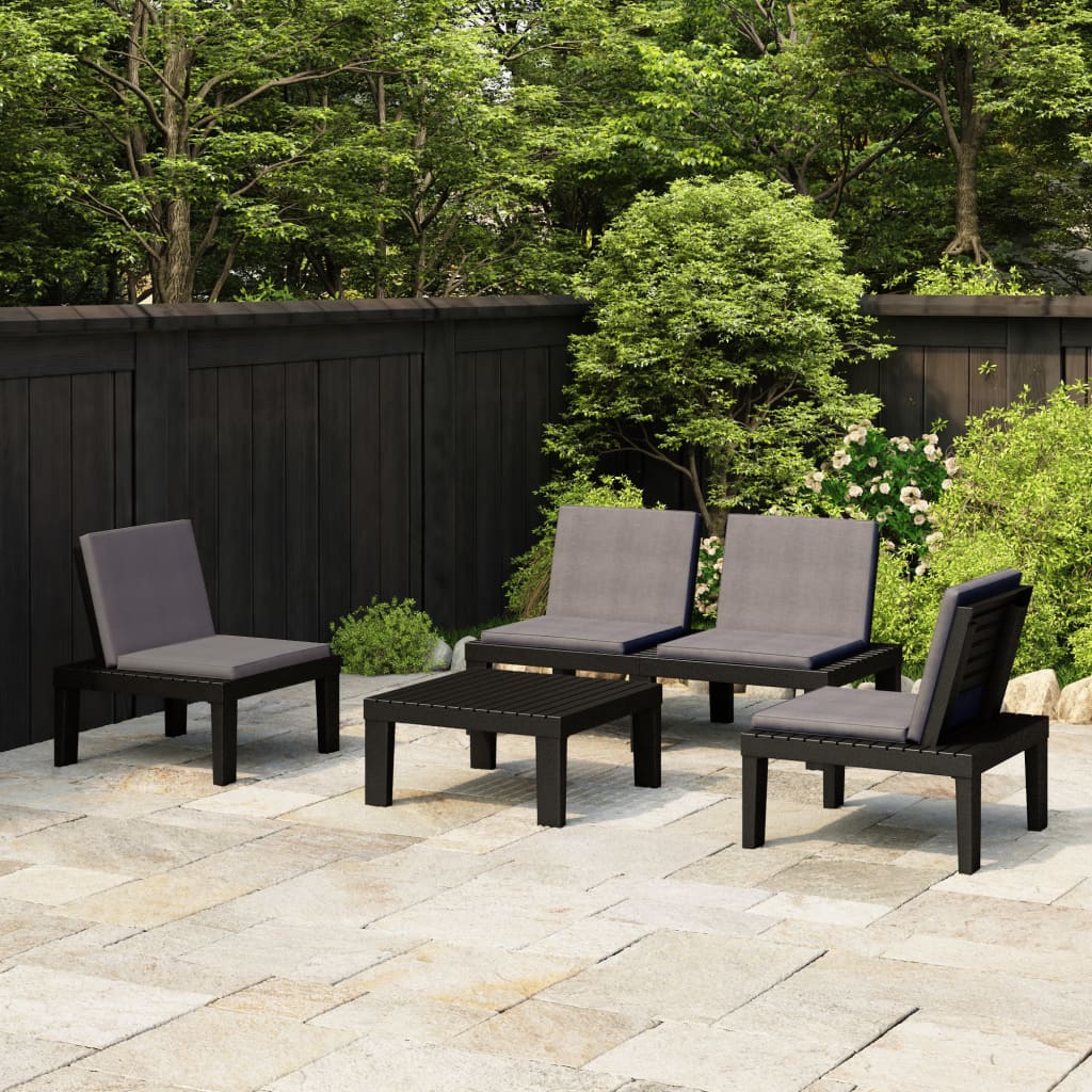 4-delige Loungeset met kussens kunststof grijs is nu te koop bij PeponiXL, paradijselijk wonen!