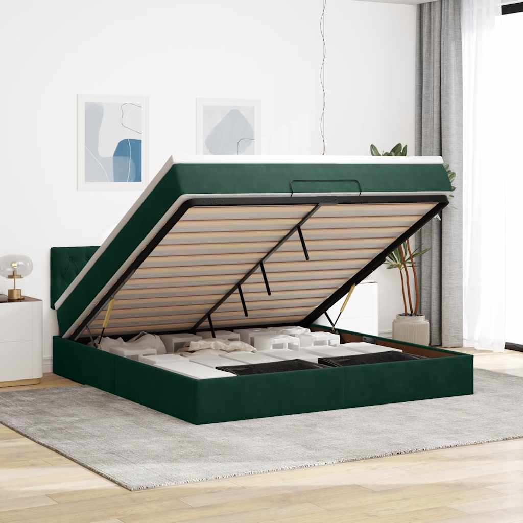 Ottoman bed met matras 160x200cm fluweel donkergroen is nu te koop bij PeponiXL, paradijselijk wonen!