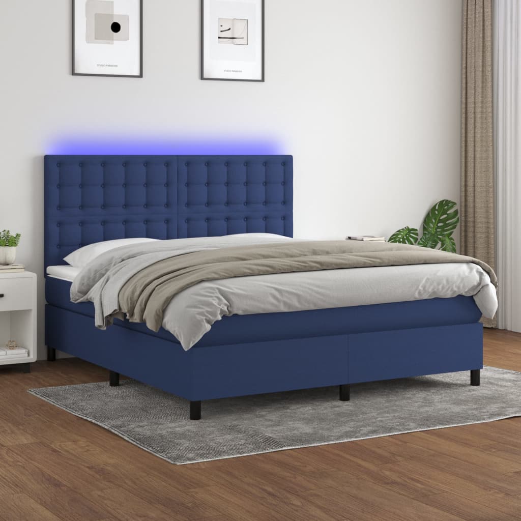 Boxspring met matras en LED stof blauw 160x200 cm is nu te koop bij PeponiXL, paradijselijk wonen!