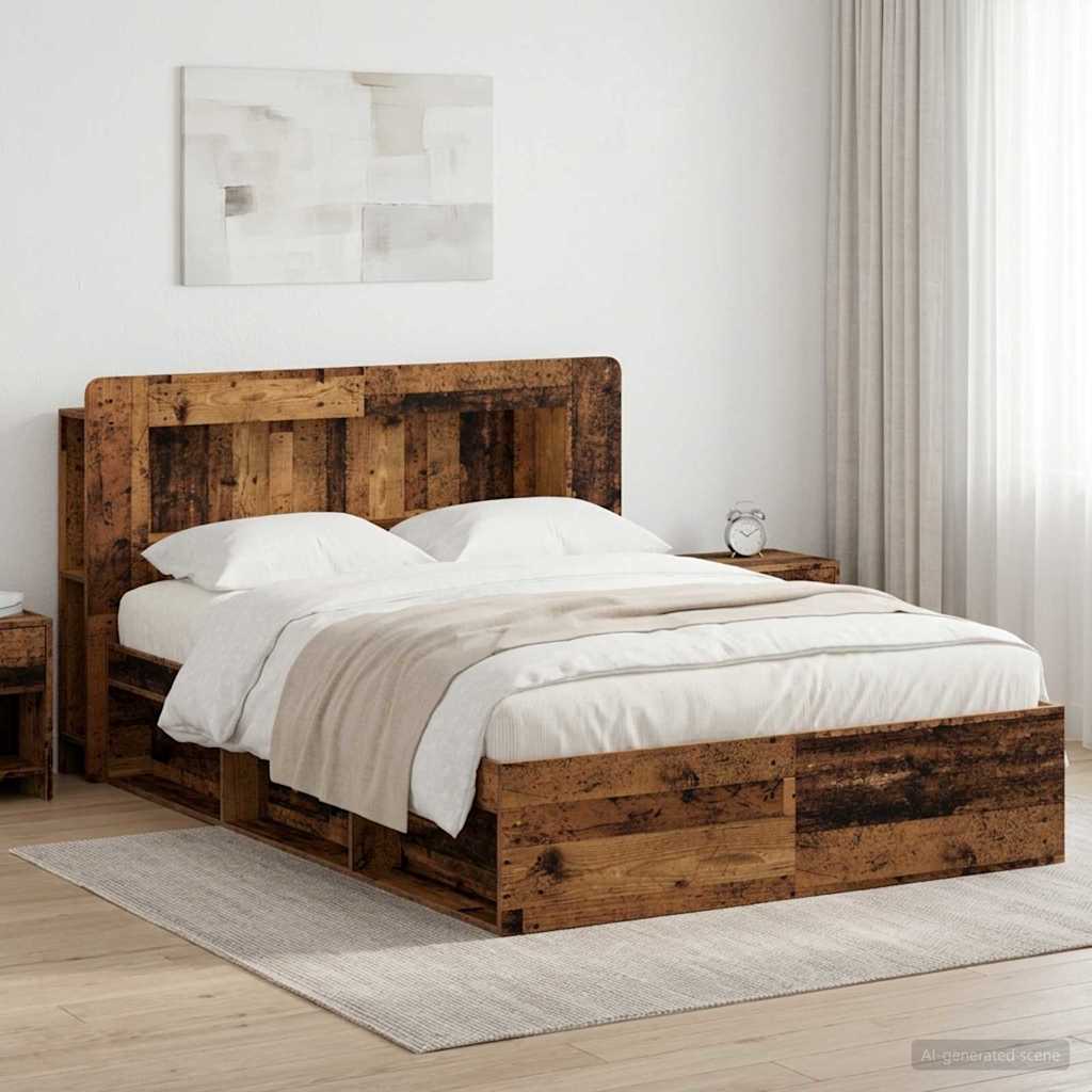 Bedframe met opslag Oud hout 140 x 190 cm Bewerkt hout is nu te koop bij PeponiXL, paradijselijk wonen!