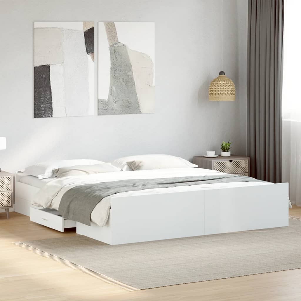 Bedframe met lades bewerkt hout wit 200x200 cm is nu te koop bij PeponiXL, paradijselijk wonen!