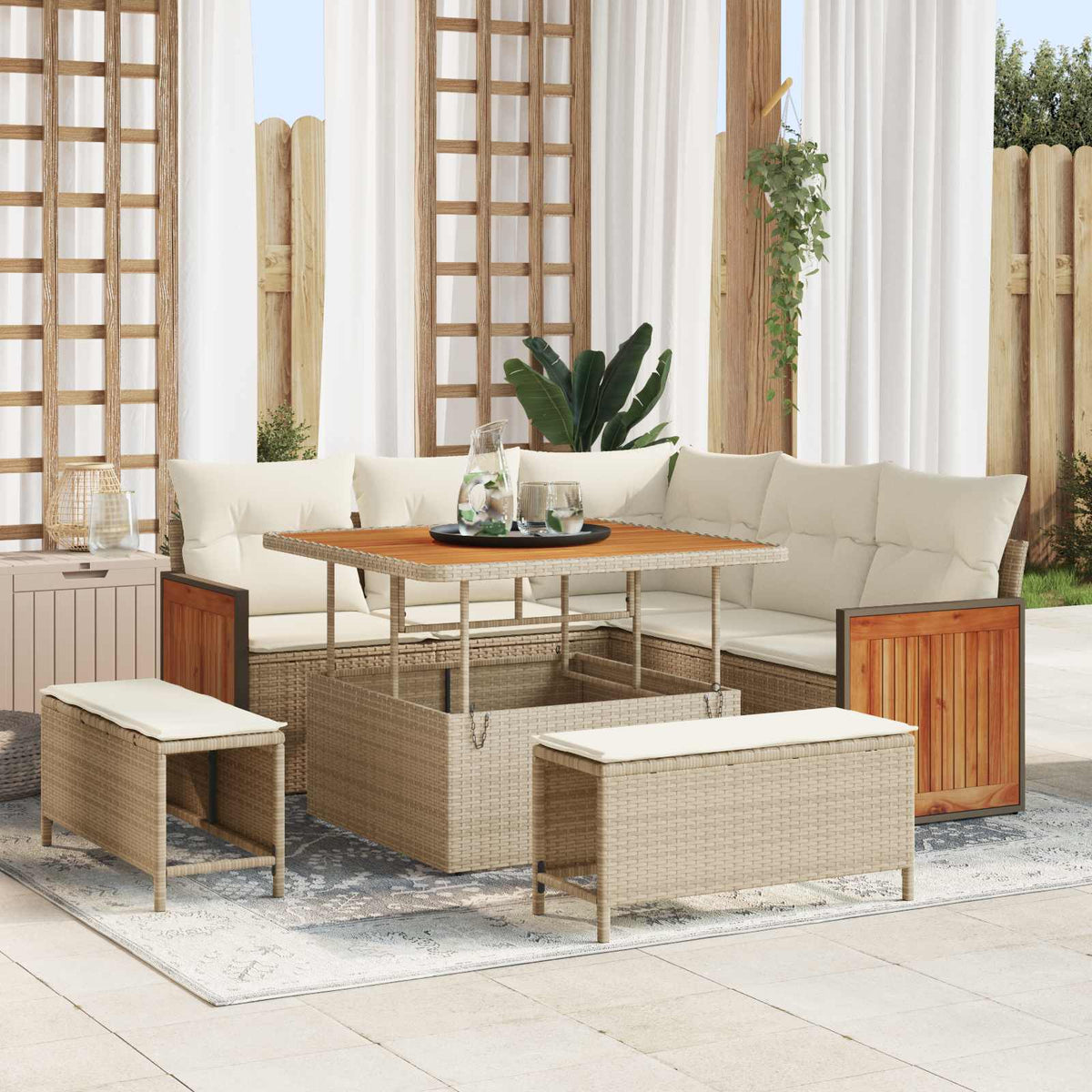 Tuinbankenset met kussen 8 pcs Beige en Crème is nu te koop bij PeponiXL, paradijselijk wonen!