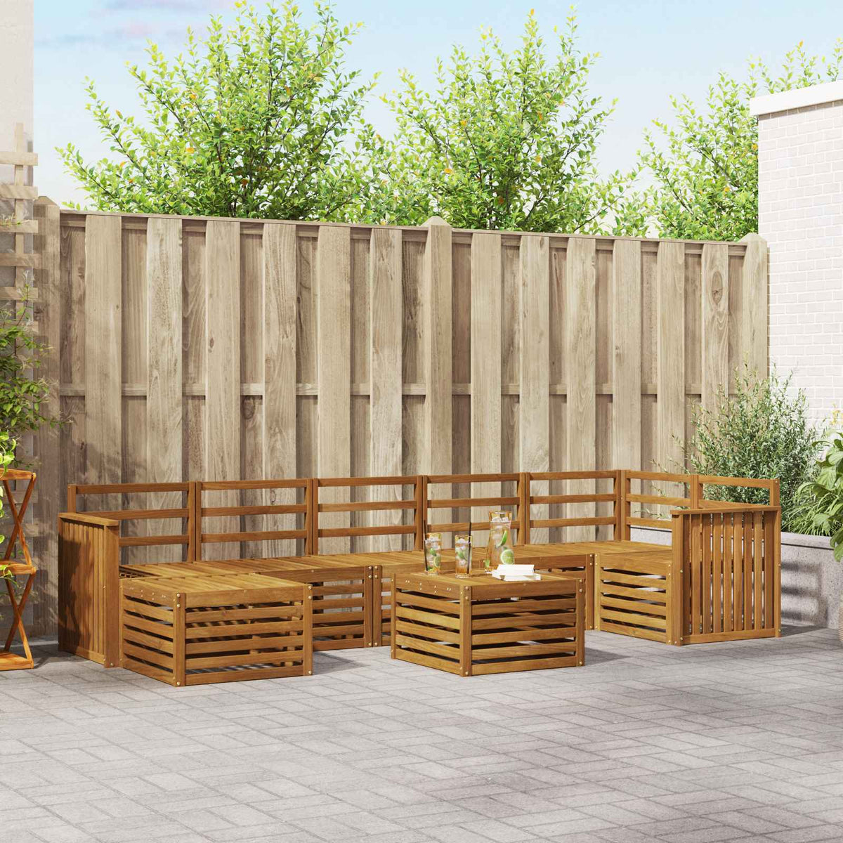 Buiten bankenset 8 pcs Naturel Massief Acaciahout is nu te koop bij PeponiXL, paradijselijk wonen!