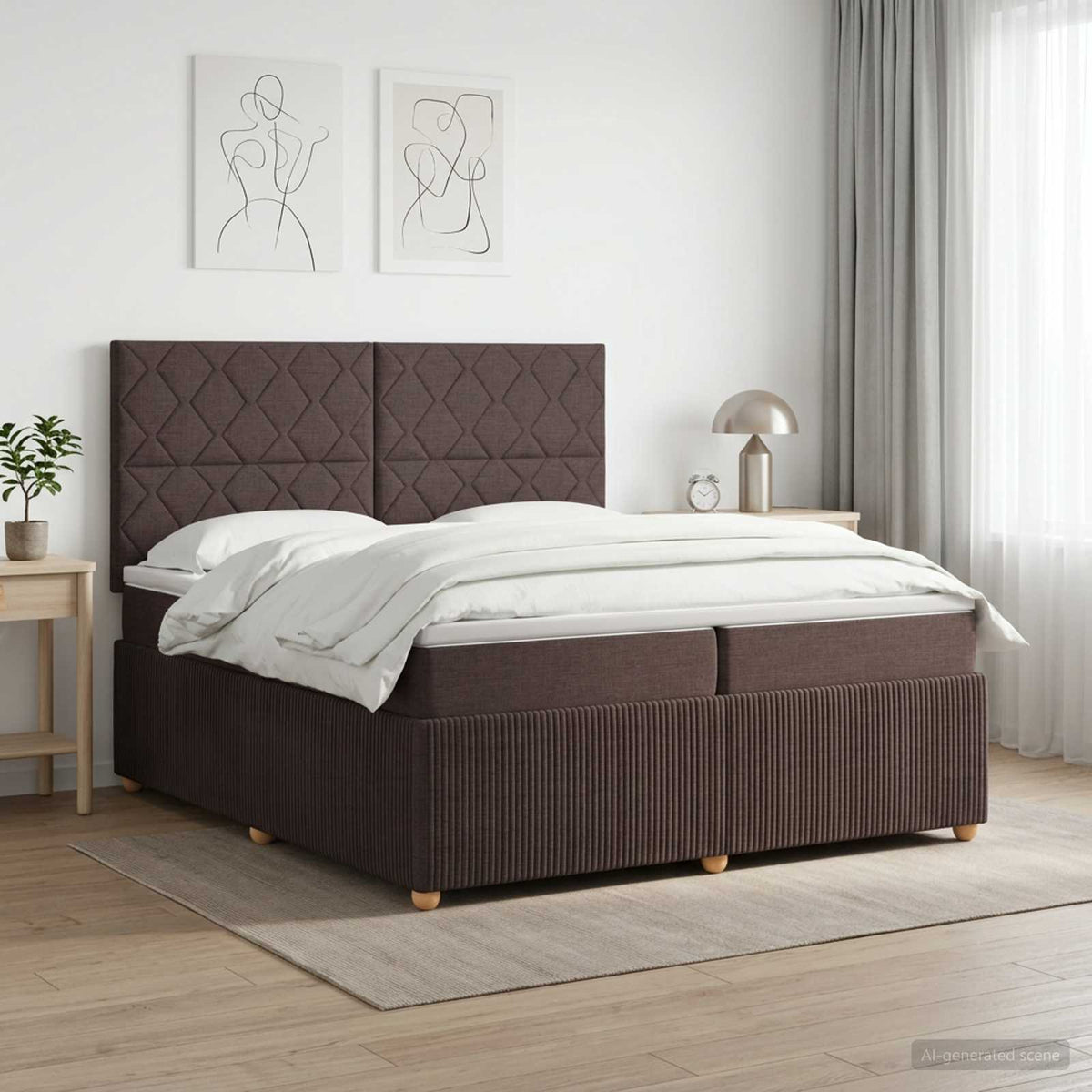 Boxspringbed met matras Donkerbruin 200 x 200 cm Stof is nu te koop bij PeponiXL, paradijselijk wonen!