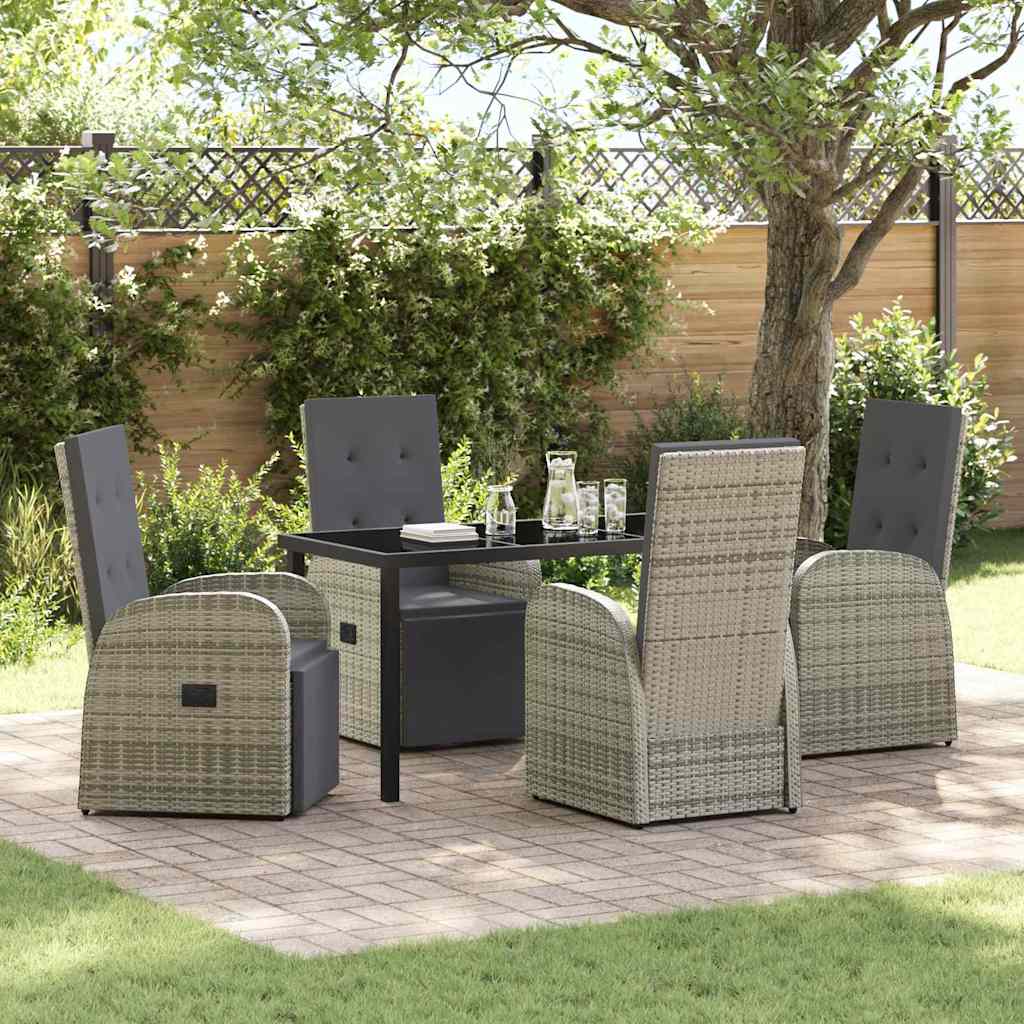 Tuin eettafelset met kussen 5 pcs Grijs poly rattan is nu te koop bij PeponiXL, paradijselijk wonen!
