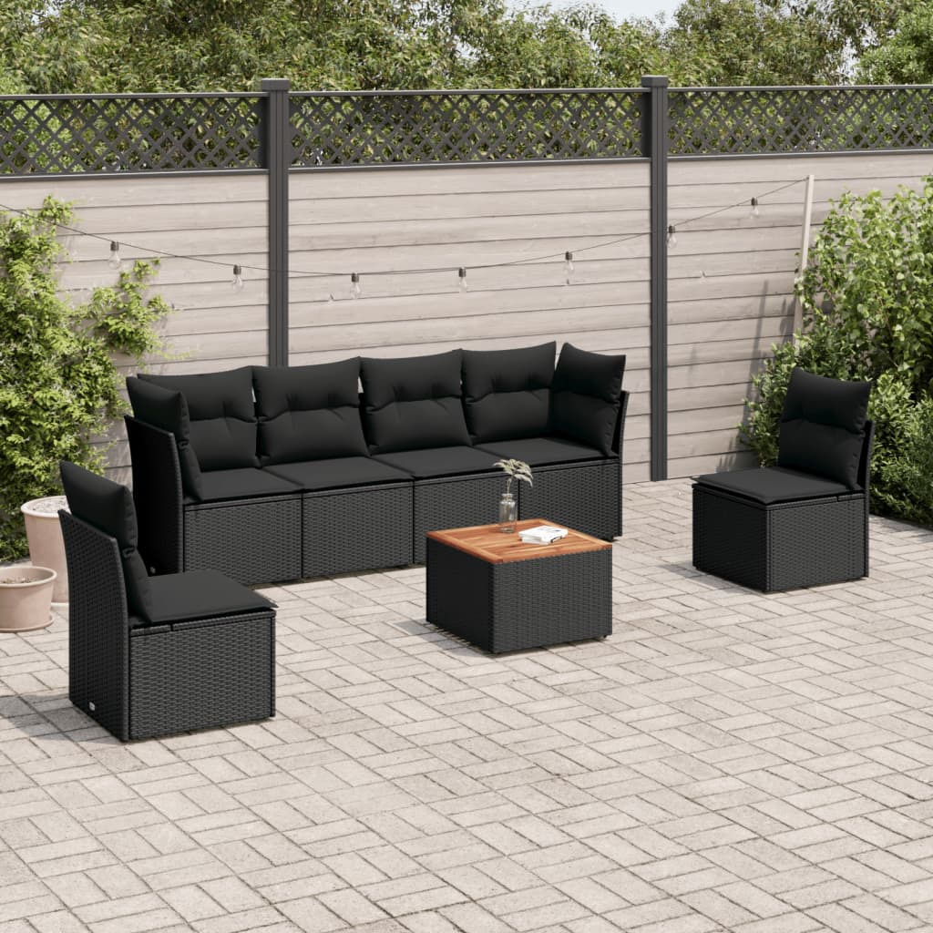 7-delige Loungeset met kussens poly rattan zwart is nu te koop bij PeponiXL, paradijselijk wonen!