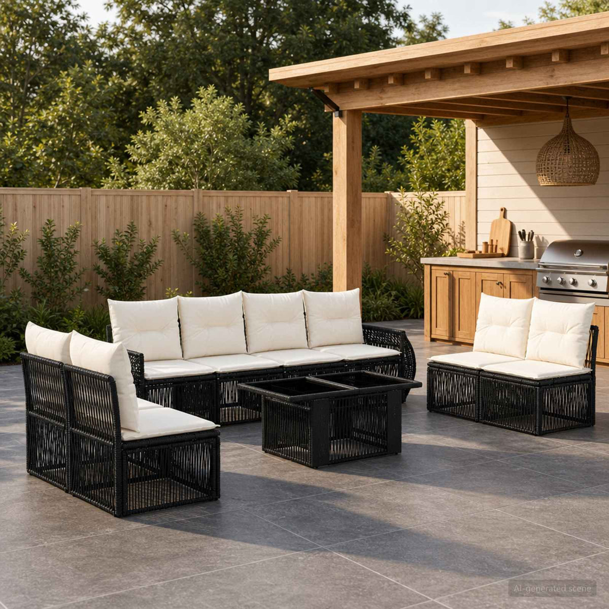 Tuinbankenset 9 st Zwart en Cream Wit poly rattan is nu te koop bij PeponiXL, paradijselijk wonen!