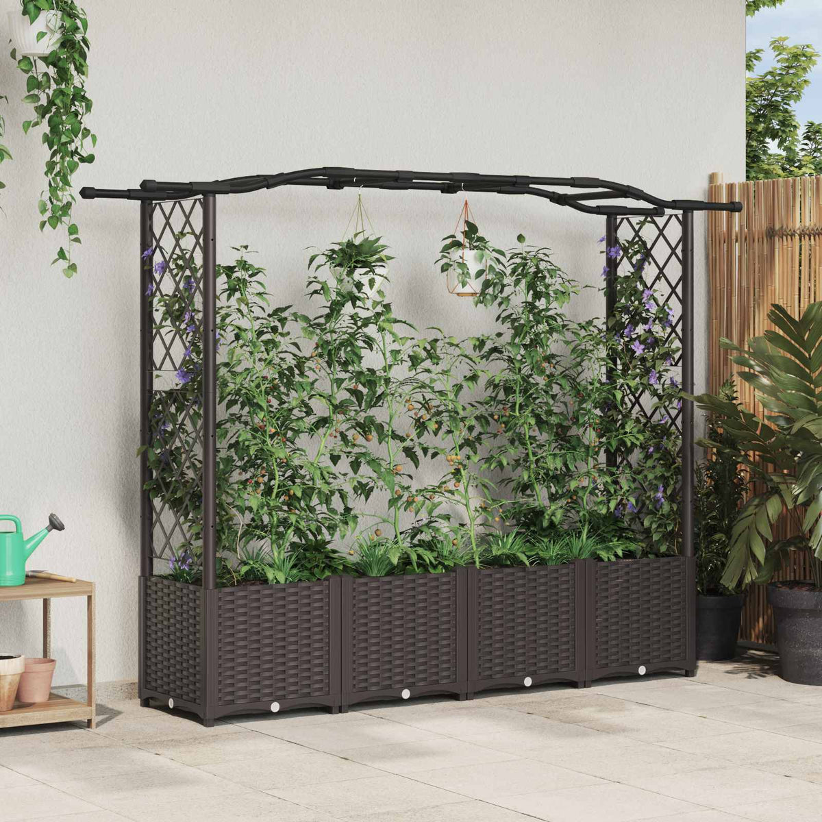 Verhoogd Bed met Trellis en Dak Bruin 204 x 40 x 138 cm PP is nu te koop bij PeponiXL, paradijselijk wonen!