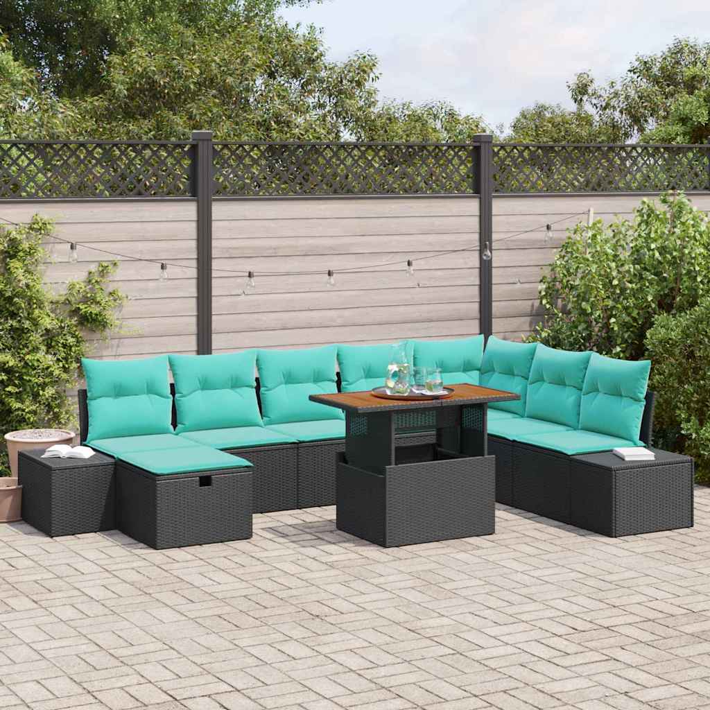Tuinbankenset met kussen met opslag 9 pcs Zwart poly rattan is nu te koop bij PeponiXL, paradijselijk wonen!