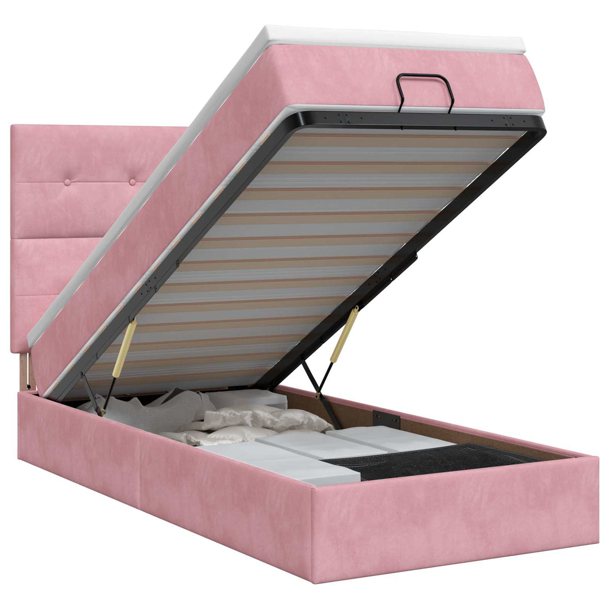 Ottoman bed met matras met hoofdeinde Roze 100 x 200 cm Fluweel is nu te koop bij PeponiXL, paradijselijk wonen!